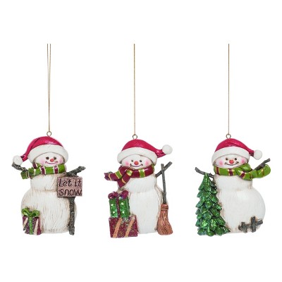 Transpac Resin 4 in. White Christmas Festive Snowman Ornament Set of 3