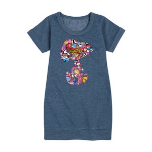 - Peanuts - Snoopy Silhouette Pattern Graphic Short Sleeve Fleece Dress - 1 of 4