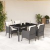 vidaXL 5 Piece Patio Dining Set - Black PE Rattan/Garden Furniture with Cushions/Tempered Glass Table - Outdoor/Backyard/Deck/Patio - 2 of 4