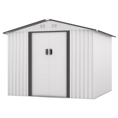Sandinrayli 8.4 ft. W x 8.4 ft. D Outdoor Storage Metal Shed Garden Tool Steel Shed with Sliding Doors and Vents(70.56 sq. ft.)