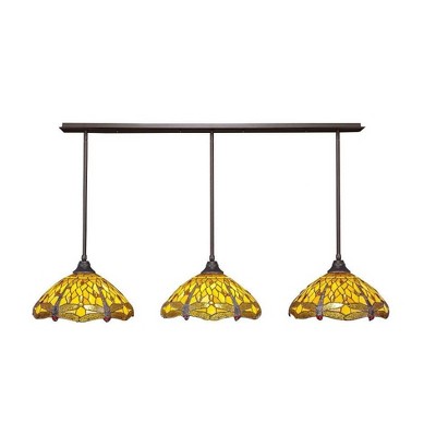 Toltec Lighting Any 3 - Light Chandelier in  Dark Granite with 16" Amber Dragonfly Art Glass Shade