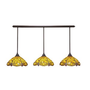 Toltec Lighting Any 3 - Light Chandelier in  Dark Granite with 16" Amber Dragonfly Art Glass Shade - 1 of 1