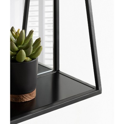 Lintz 32" Black Iron Rectangular Vanity Mirror with Shelf