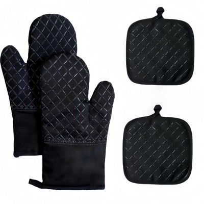 BRINJOY Oven Mitts & Baking Sheet Racks 4-Piece Set - Heat Resistant 500¡ãF, Silicone Non-Slip Surface, for Baking and Cooking (Black)