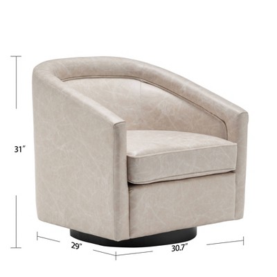 Light Tan Faux Leather Swivel Barrel Chair with Metal Base