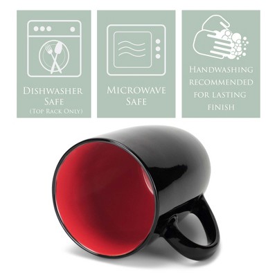 Color Pop Black Ceramic Mugs with Warm Interiors, Set of 4