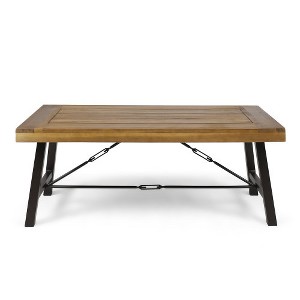 ACEPANO 45.75 in. W Outdoor Rosewood Coffee Table with Teak Veneer & Black Legs-Brown - 1 of 4