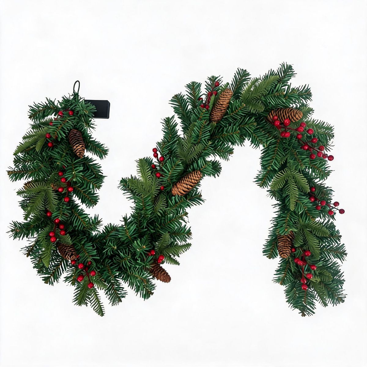 Garvee 6Ft Christmas Garland with Pine Cones Red Berries 30 LED Lights Timer - Rattan Style Prelit Garland for Mantel Staircase Home Decor
