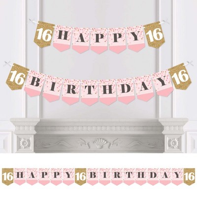 Big Dot of Happiness Sweet 16 - Birthday Party Bunting Banner - 16th Party Decorations - Happy Birthday