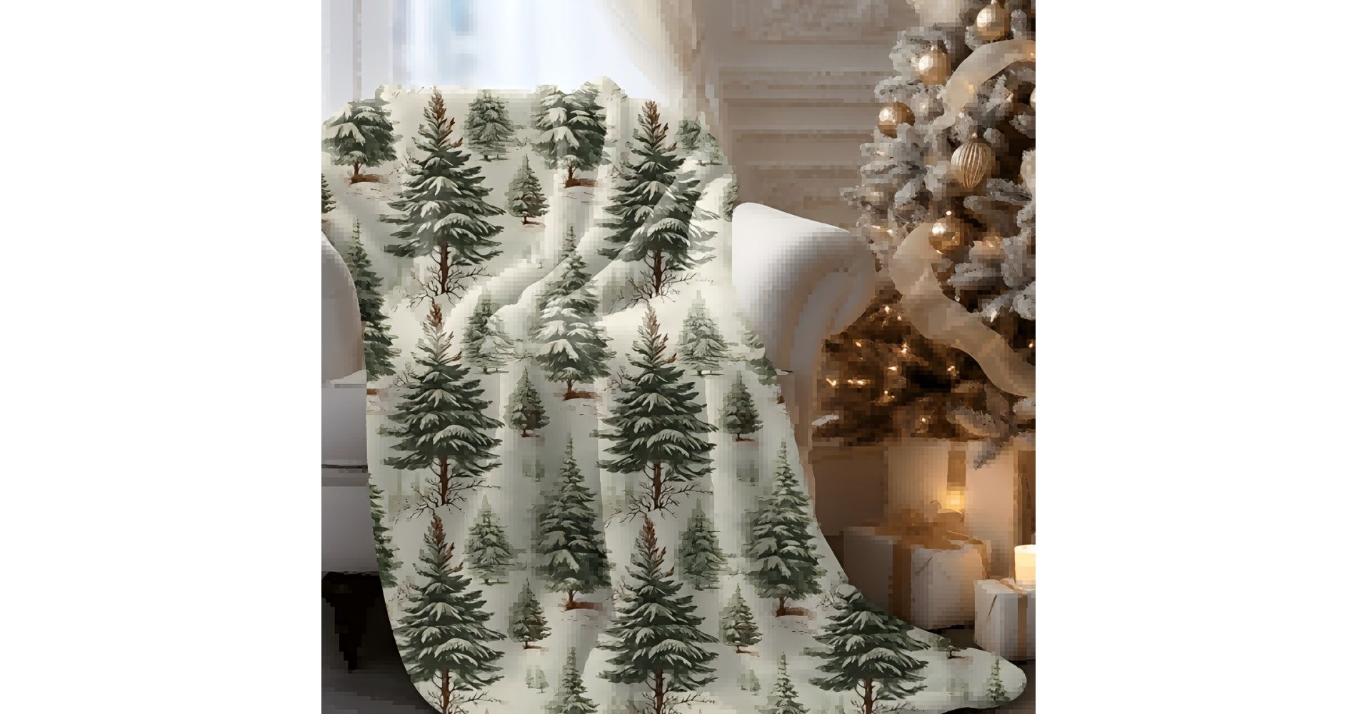 Lomsoe Rustic Christmas Tree Flannel Throw Blanket, Soft Vintage Holiday Decor, For Home Farm.