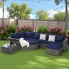 8-Piece Outdoor Wicker Sofa Set with Curved Sofa & Sectional L- Shaped Patio Furniture & Patio Conversation Set Coffee Table, Rattan & Cushions - 2 of 4