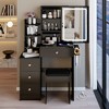 VYNXARIA 29.2"Small Size Left Bedside Cabinet Vanity Table&Cushioned Stool,Hair dryer bracket,Extra Large Sliding Mirror,Black - 2 of 4