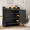 Rattan Shoe Cabinet with 2 Doors, Wooden Shoe Storage Organizer with Adjustable Shelves - 3 of 4