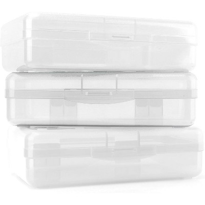Fmeida Pencil Box, Large Capacity Clear Pencil Case, 1 Pack Hard Pencil Case, Clear Crayon Box with Snap-tight Lid Stackable Design