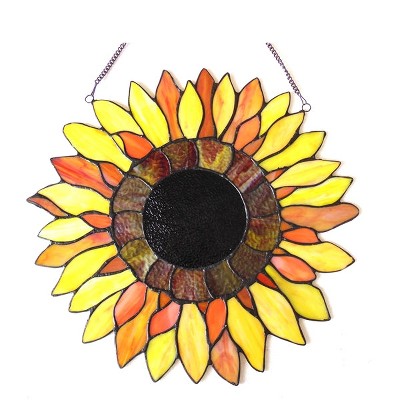 Sunnyville 16" Round Stained Glass Sunflower Window Panel