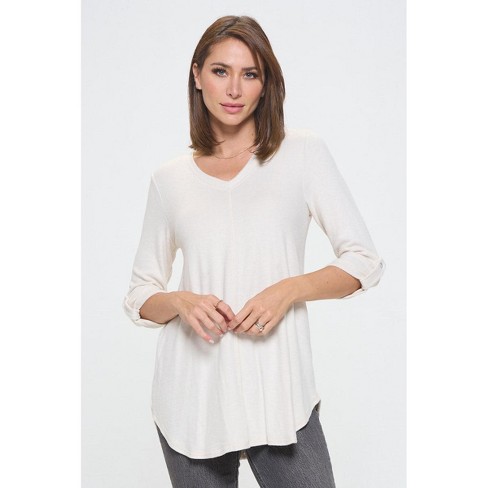 West K Women's Nora Ultrasoft V-neck Tunic With Long Sleeves And Front Seam  Detail - Xsmall - Ivory : Target