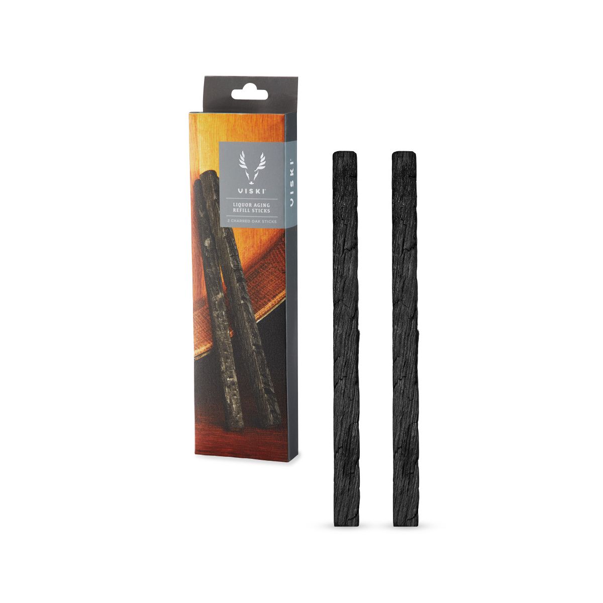 Viski Liquor Aging Refill Sticks Set of 2, Charred Oak Infusion Sticks for Whiskey, Bourbon, Rum, Rye, Home Bar Gifts for Men, Dads, Multicolor