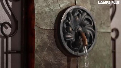 Ibizi Rustic Slate and Iron Wall Fountain with LED Light