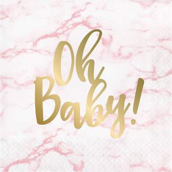 48ct Marble Baby Shower 'Oh Baby' Disposable Napkins Pink
