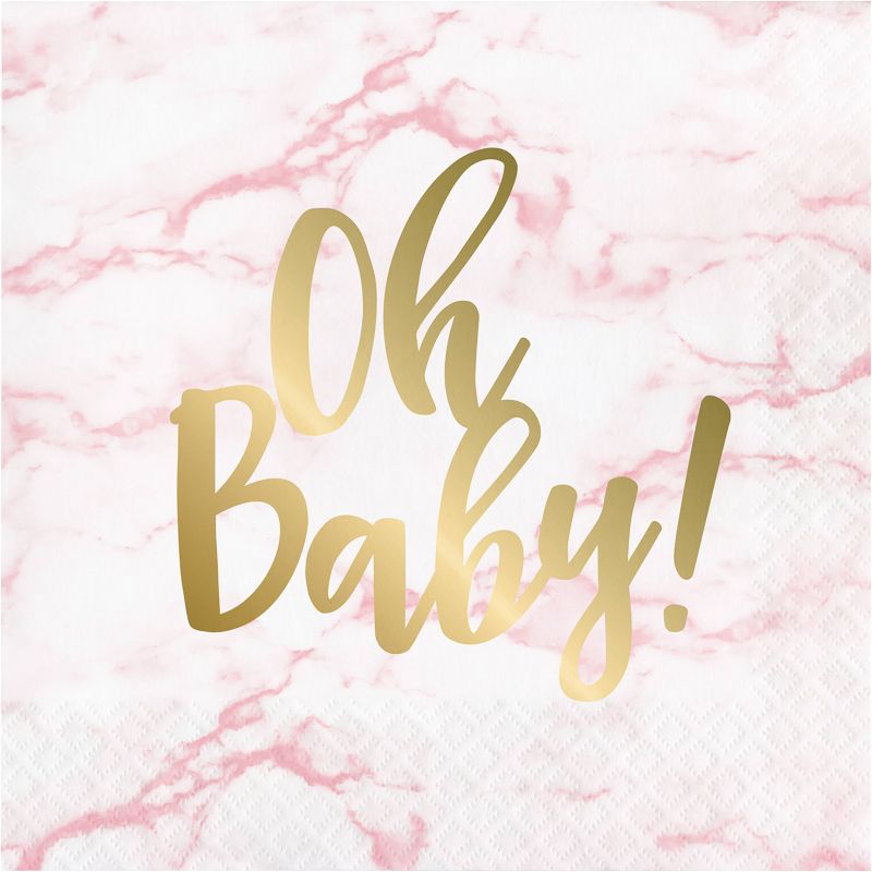 48ct Marble Baby Shower &#39;Oh Baby&#39; Disposable Napkins Pink, 1 of 4