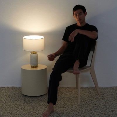 White Marble LED Table Lamp with USB Port and Brass Accents