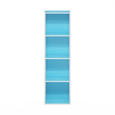 Light Blue and White 4-Tier Kids Wooden Cube Bookshelf