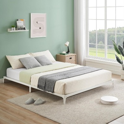 6-Inch Metal Queen Bed Frame, Low Profile Platform Bed, Heavy Duty Mattress Foundation, No Box Spring Needed, Easy Assembly - White