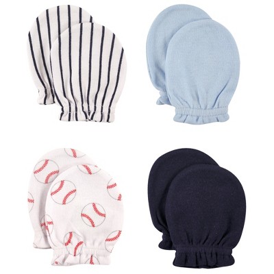 Luvable Friends Baby Boy Cotton Scratch Mittens 4pk, Baseball, One Size