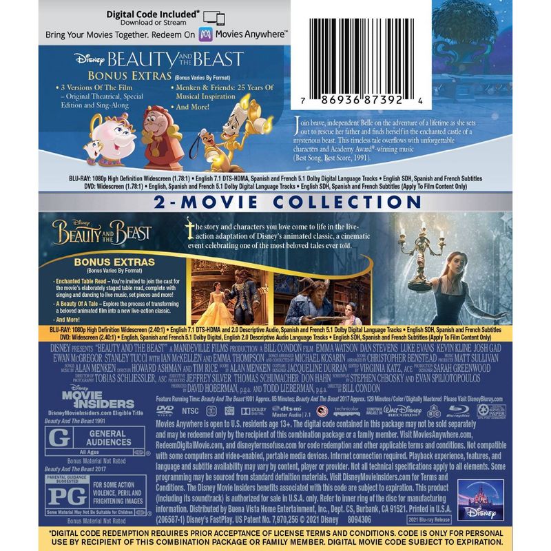 Beauty &#38; The Beast Animated + Live Action: 2-Movie collection (Blu-ray + DVD + Digital), 2 of 3