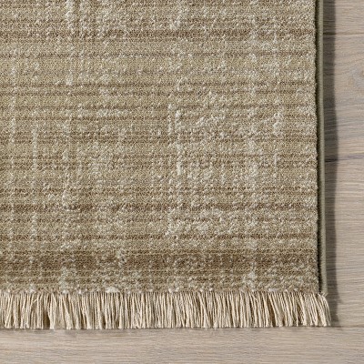 Lauren Liess Cedarwood Fringed Beige and Brown Synthetic Rectangular Rug 5' x 7'