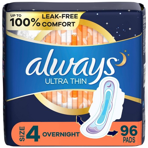 Always Ultra Thin Long With Wing Overnight Maxi Pads - Size 4