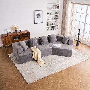 129.5" Deep Seat Memory Foam Sectional Sofa, No Assembly, Chenille Fabric Sofa Couch with 5 Pillows, Removable Covers - 1 of 4