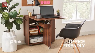 Sage Green Multipurpose Folding Table with Shelves and Wheels