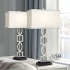 360 Lighting Evan Modern Table Lamps 28 1/2" Tall Set of 2 Brushed Nickel with USB Charging Port White Rectangular Shade for Bedroom Living Room House - 2 of 4