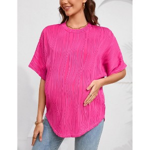 Women's Maternity Dolman Top Short Sleeve Loose Fit Pregnancy Comfort Casual Blouse - 1 of 4