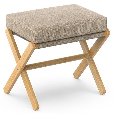 Foldable Foot Stool Ottoman, Modern Foot Rest with Bamboo X Legs & Thick Foam Cushion, Folding Foot Stools Small Padded for Bedroom Living Room