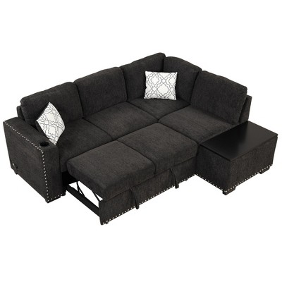 NicBex Modern 83.8" Pull Out Sofa Bed Chenille Convertible Sleeper Sofa with USB Ports and Storage Compartment for Living Room