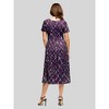 24seven Comfort Apparel Womens Purple Print Short Sleeve Pleated Flare Midi Pocket Dress - 3 of 4