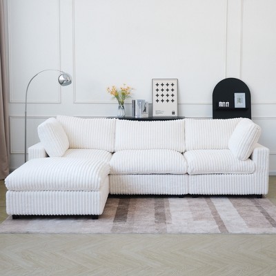 118" Modular Sectional Sofa,Faux Rabbit Fur Cloud Sofa Set,L Shaped Sofa Couch with Storage Ottoman,Down Filled Deep Seat,Removable & Washable Covers