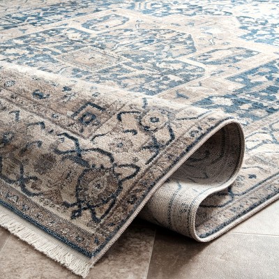 Gray and Blue Medallion Synthetic 4' x 6' Area Rug