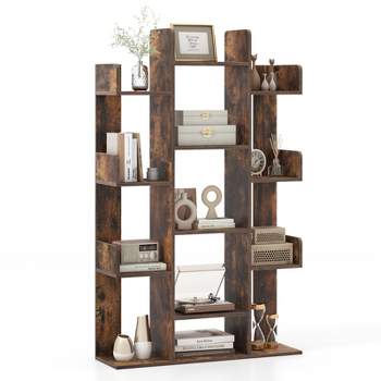 Costway Bookshelf Tree-Shaped Bookcase with 13 Storage Shelf Rustic Industrial Style
