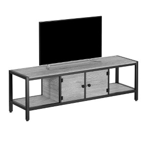 TV Stand, Rustic TV Stand with 2 Enclosed Storage Spaces and Open Compartment,Wooden TV Stand Table with Adjustable Legs, Media Entertainment Center - 1 of 4