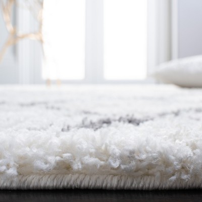 Cream and Light Grey Square Shag Area Rug