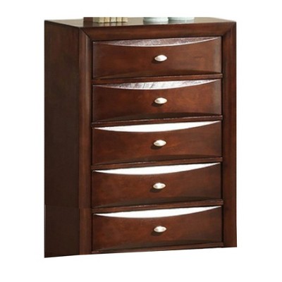 Royal Hampton Tall Dresser Chest, 5 Drawers Chrome Handles, Modern Cherry Brown