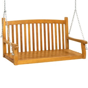 Best Choice Products 48in Wooden Curved Back Hanging Porch Swing Bench for Patio, Deck w/ Mounting Chains - 1 of 4