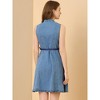 Allegra K Women's Denim Sleeveless V Neck Belted Fit And Flare Shirt Dress - 3 of 4