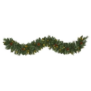 Nearly Natural 6-ft White Mountain Pine Artificial Garland with 35 White Warm LED Lights and Pinecones - 1 of 2