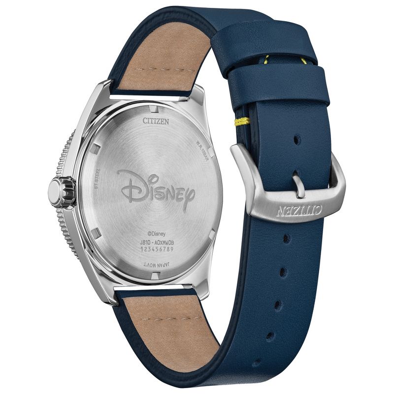 Citizen Disney Eco-Drive watch featuring Donald Duck 3-hand Silvertone Blue leather Strap, 4 of 8