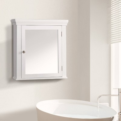 Crown Molded Top White Engineered Wood Medicine Cabinet