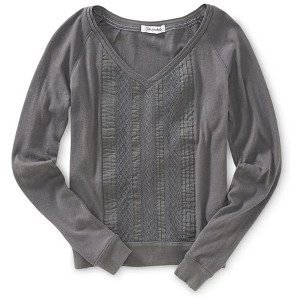 Aeropostale Womens Solid Ls Lattice Front Embellished T-Shirt - 1 of 1